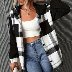 Plus Size Plaid Hoodie Jacket